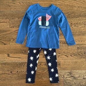 Tea Collection Blue Sushi Shirt & Black Star Leggings Set